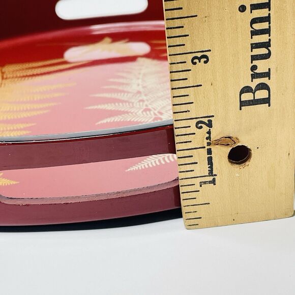 VTG Gold Silver Lacquerware Fern Rust Red Round Serving Tray 13" Marusei Japan - Picture 10 of 12